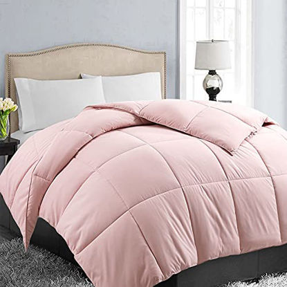 Picture of EASELAND All Season Soft Quilted Down Alternative Comforter Reversible Duvet Insert with Corner Tabs,Winter Summer Warm Fluffy,Queen,Pink,88''x88''