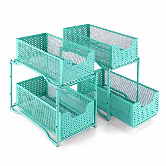 Picture of 2 Pack - Simple Trending Stackable 2-Tier Under Sink Cabinet Organizer with Sliding Storage Drawer,Blue