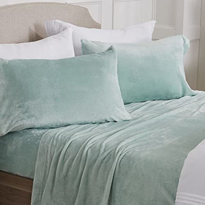 Picture of Velvet Plush Sheet and Pillowcase Set with Extra Deep Pockets | Extra Soft Micro Fleece Sheet Set | Ultra Plush and Cozy Warmth | Velvety Soft Heavyweight | Tribeca Collection (Full, Surf)