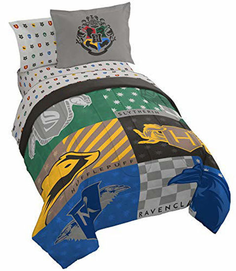 Picture of Jay Franco Harry Potter House Pride 5 Piece Twin Bed Set - Includes Comforter & Sheet Set - Bedding Features Hogwarts Houses - Super Soft Fade Resistant Microfiber (Official Harry Potter Product)