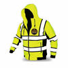 Picture of KwikSafety (Charlotte, NC) SAGE Safety Jacket (PREMIUM QUILTED Stitching) Class 3 Hi Visibility Water Resistant ANSI OSHA High Vis Reflective Hoodie Winter Construction Gear Men | Yellow Medium