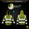 Picture of KwikSafety (Charlotte, NC) SAGE Safety Jacket (PREMIUM QUILTED Stitching) Class 3 Hi Visibility Water Resistant ANSI OSHA High Vis Reflective Hoodie Winter Construction Gear Men | Yellow Medium