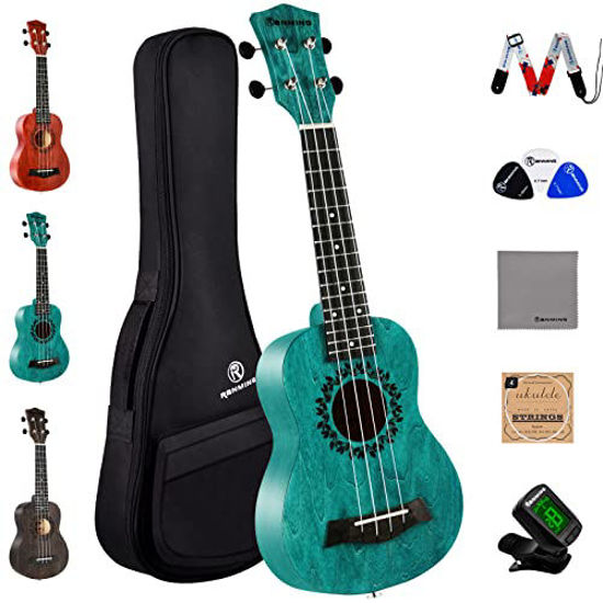 Picture of RANMING Ukulele Soprano Ukelele for Kids Adults Beginners 21 Inch Ukuleles Starter Bundle Kit with Gig Bag Strap Nylon String and Tuner Premium Basswood Blue Ukalalee for Kids