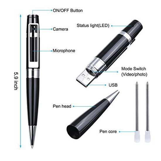 Picture of Spy Camera Pen Hidden Camera Meeting Video Recorder HD 1080P Mini Portable DVR Cam Built-in 16GB Micro SD Card + 2 Ink Fills