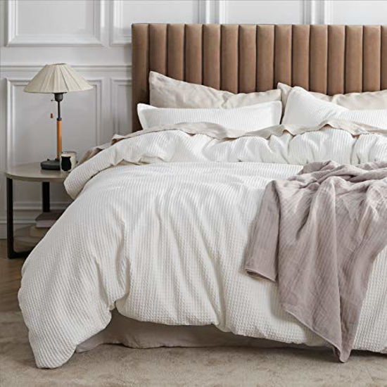 Picture of Bedsure Cotton Duvet Cover Set - 100% Cotton Waffle Weave Coconut White Duvet Cover Twin Size, Soft and Breathable Twin Duvet Cover Set for All Season (Twin, 68x90'')