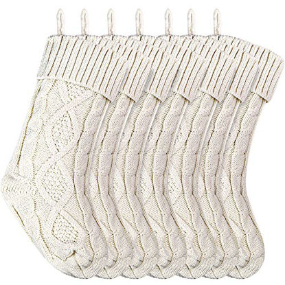 Picture of Christmas Stockings Large Knitted Xmas Stockings 18 Inches Fireplace Hanging Stockings for Family Holiday Christmas Decoration (Ivory, 7)