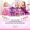 Picture of Dollhouse w/ 2 Princesses, 4 Unicorns and Dog Dolls - Pink / Purple Dream House Toy for Little Girls - 4 Rooms w/ Garden - Pretend Play for Toddlers w/ Furniture and Accessories - Girls Ages 3 - 6