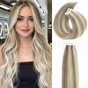 Picture of Anrosa Blonde Tape in Hair Extensions Premium Quality Tape in Soft And Silky Hair Color 6 Chestnut Brown Highlighted 60 White Blonde 50 Gram for Women 20 Inch Brazilian Straight Hair Extensions