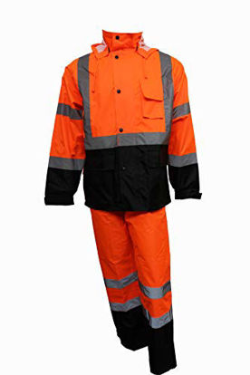 Picture of RK Safety RW-CLA3-OR33 Class 3 Rain suit, Jacket, Pants High Visibility Reflective Black Bottom (4XL, Orange)