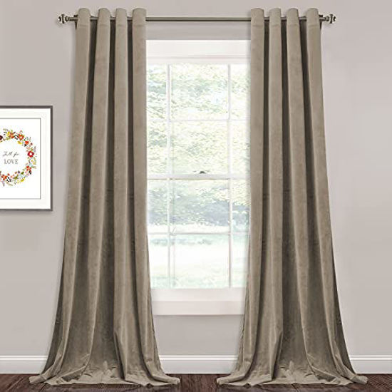 Picture of StangH Camel Beige Velvet Curtains - Thermal Insulated Winter Curtains for Living Room, Grommet Light Blocking Summer Shades for Bedroom / Den / Dorm, W52 x L96, 2 Panels