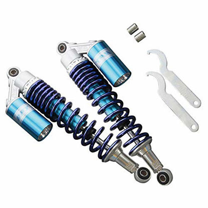 Picture of GZYF Pair 340mm Universal Motorcycle Rear Air Shock Absorbers Universal Fits Honda Suzuki Yamaha Kawasaki ATV Go Kart Quad Dirt Sport Bikes,Blue and Silver