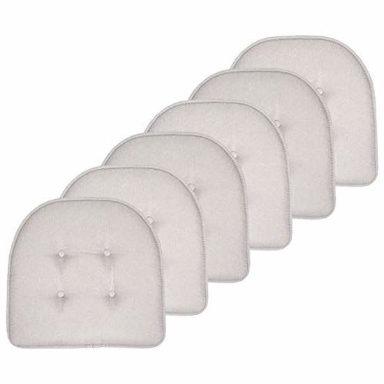 Picture of Sweet Home Collection Chair Cushion Memory Foam Pads Tufted Slip Non Skid Rubber Back U-Shaped 17" x 16" Seat Cover, 6 Count (Pack of 1), Light Gray