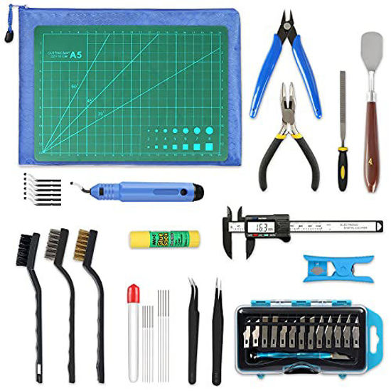 Picture of 45 Pieces 3D Printer Tools Kit, YEETIN 3D Printing Accessory Includes Deburring Tool, Digital Caliper, Art Knife Set, Tube Cutter, Storage Bag Suitable for 3D Print Removing, Cleaning, Finishing