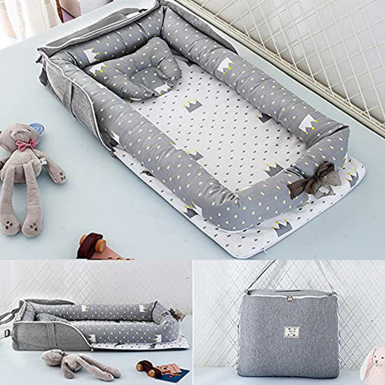 GetUSCart- Baby Lounger Nest Bassinet for Bed, Portable Baby Co-Sleeping  Cribs & Cradles for Bedroom and Travel, 100% Soft Cotton Baby Bed (Crown  Bag)