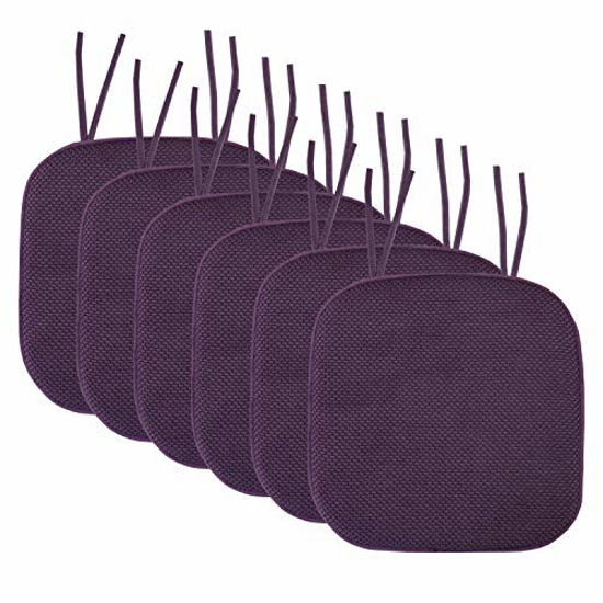 Picture of Sweet Home Collection Chair Cushion Memory Foam Pads with Ties Honeycomb Pattern Slip Non Skid Rubber Back Rounded Square 16" x 16" Seat Cover, 6 Count (Pack of 1), Eggplant Purple