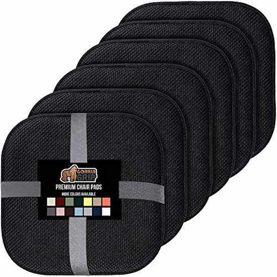 Picture of Gorilla Grip Memory Foam Chair Cushions, Slip Resistant, Thick and Comfortable Seat Cushion Pads, Premium Large Size, Durable Soft Mat Pad for Office, Dining, Kitchen Chairs, 6 Pack, 16x16 Inch, Black