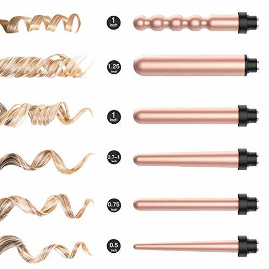 GetUSCart Curling Iron 6 in 1 Curling Wand Set Instant Heating Up Hair Wands Curler with 6 LED Temperature Adjustment Heat Protective Glove 2 Hair Clips rose golden 0.5 to 1.25