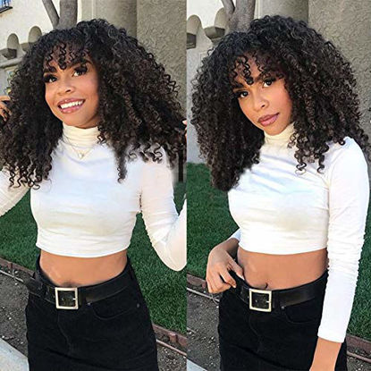 Picture of Water Wave Human Hair Wigs with Bangs Brazilian Virgin Water Curly Human hair Wigs None Lace Front Glueless 130% Density Machine Made Wigs For Black Women Natural Color(16 Inch)