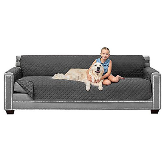 Picture of Sofa Shield Patented Slipcover, Reversible Tear Resistant Soft Quilted Microfiber, XXL 88 Seat Width, Durable Furniture Stain Protector with Straps, Washable Couch Cover for Dogs, Kids, Charcoal