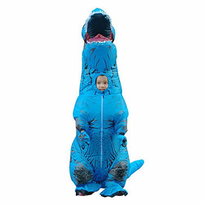 Picture of Kids T-Rex Dinosaur Inflatable Costume Halloween Cosplay Blow Up Suit Fancy Dress Outfit for Child (Kids, Blue)