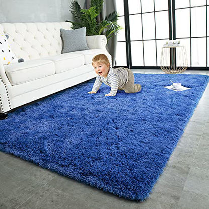 Picture of TWINNIS Super Soft Shaggy Rugs Fluffy Carpets, 5x8 Feet, Indoor Modern Plush Area Rugs for Living Room Bedroom Kids Room Nursery Home Decor, Upgrade Anti-Skid Durable Rectangular Fuzzy Rug, Indigo