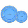 Picture of Nervure 102PCS Blue Plastic Plates - Clear with Gold Rim Design Disposable Wedding Party Plastic Plates Include 51 Plastic Dinner Plates 10.25 inch,51 Salad/Dessert Plates 7.5 inch (Clear Blue)