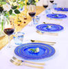 Picture of Nervure 102PCS Blue Plastic Plates - Clear with Gold Rim Design Disposable Wedding Party Plastic Plates Include 51 Plastic Dinner Plates 10.25 inch,51 Salad/Dessert Plates 7.5 inch (Clear Blue)