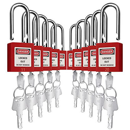 Picture of Lockout Tagout Locks, Safety Padlock10 PCS with Number (Red 11-20)