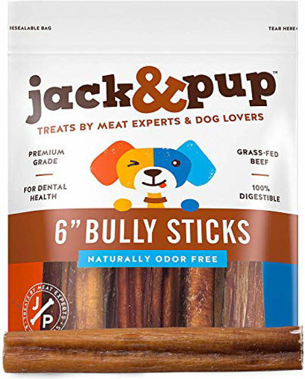 Picture of Jack&Pup 6-inch Premium Grade Odor Free Bully Sticks Dog Treats, (25 Pack) - 6 Long All Natural Gourmet Dog Treat Chews - Fresh and Savory Beef Flavor - Long Lasting Treat