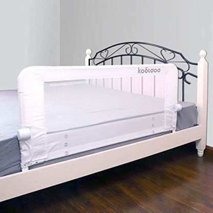 Picture of Toddlers Bed Rail Guard 59 Inches Fold Down Convertible Crib Bed Guard with NBR Foam and 1pcs Seat Belt for Kids Twin, Double, Full Size Queen & King Mattress (White)