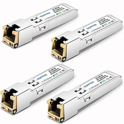 Picture of 4Pack 1000BASE-T Copper SFP Transceiver, SFP to RJ45 SFP 1G SFP-T Module for Cisco GLC-T/SFP-GE-T, Ubiquiti UF-RJ45-1G, Meraki MA-SFP-1GB-TX, D-Link, Supermicro, Netgear, TP-Link