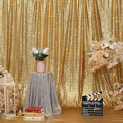 Picture of SquarePie Sequin Backdrop 10FT x 10FT Gold Photography Background Sparkly Curtain Selfie Wall for Wedding Party Decoration