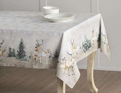 Picture of Maison d' Hermine Deer in The Woods 100% Cotton Tablecloth for Kitchen Dining | Tabletop | Decoration | Parties | Weddings | Thanksgiving/Christmas (Rectangle, 70 Inch by 90 Inch)