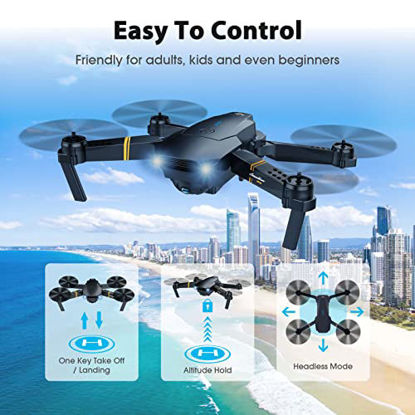 Picture of Drone with Camera for Adults, Foldable RC Quadcopter Kids Toys, 1080P HD FPV Video Drone for Beginners, 2 Batteries,Carrying Case,One Key Start,Altitude Hold,Headless Mode,Waypoints Function,3D Flips