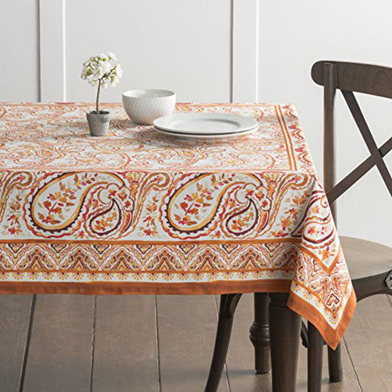 Picture of Maison d' Hermine Palatial Paisley 100% Cotton Tablecloth for Kitchen Dining | Tabletop | Decoration | Parties | Weddings | Thanksgiving/Christmas (Rectangle, 60 Inch by 90 Inch)