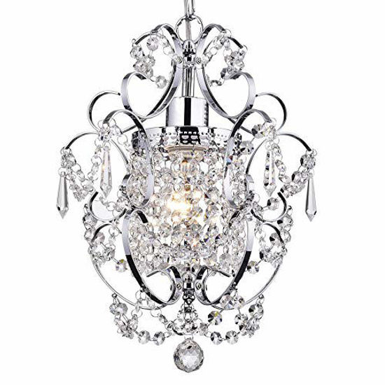 Picture of Riomasee Mini Chandelier Chrome Crystal Chandeliers Lighting 1-Light Modern Elegant Crystal Iron Ceiling Light Fixture for Bedroom,Bathroom,Girls Room