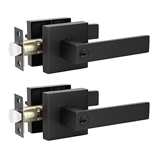 Picture of KNOBWELL 2 Pack Heavy Duty Entrance Lever Door Handle (for Office/Front Door) Left or Right Handing, Flat Style Keyed Alike/Combo Keys Heavy Duty Leversets, Matte Black Finish 2.13 lb One Lever