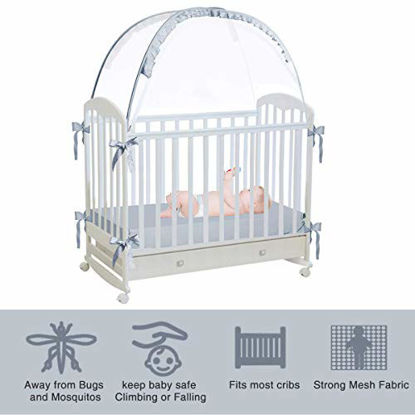 Picture of RUNNZER Baby Crib Safety Pop Up Tent, Crib Net to Keep Baby in, Crib Canopy Cover to Keep Baby from Climbing Out