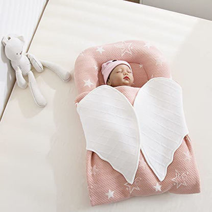 Picture of Brandream Girls Nest Bed Pink White Nebworn Lounger Cute Star Swaddle Blanket Sleeping Bed with Protable Wing