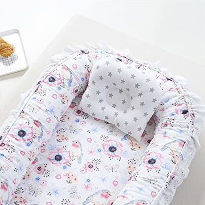 Picture of Brandream Girls Baby Nest Bed Floral Birds Newborn Lounger Blue White Chic Bassinet Bed Farmhouse Co Sleeping Sharing Bed with Ruffle