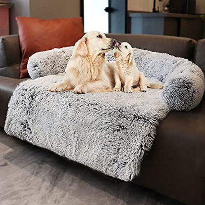 Picture of Dogs/Cats Bed Mats, Couch Cover for Dogs, Sofa Style Luxurious Mat for Pets, Waterproof Lining and Nonskid Bottom Perfect on Dog Crate, Cat Cage or in The Car. (GradientGray, XL)