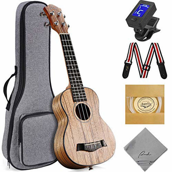 Picture of Ranch Soprano Ukulele 21 inch Professional Learn to Play Beginner ukelele with 12 Free Online Lessons ukalalee Starter Instrument Kit Ukele Bundle Gig bag&Tuner&Strap&Aquila String Set - Matte