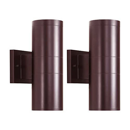 Picture of mirrea Modern Outdoor Porch Light Patio Light in 2 Lights with Aluminum Cylinder and Tempered Glass Cover Waterproof Wall Sconce 2 Pack (Oil Rubbed Bronze)