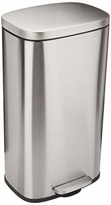 Picture of Amazon Basics 30 Liter / 7.9 Gallon Soft-Close, Smudge Resistant Trash Can with Foot Pedal - Brushed Stainless Steel, Satin Nickel Finish