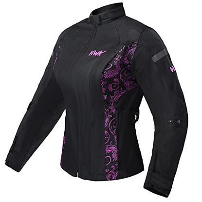 Picture of HWK Women's Motorcycle Jacket For Women Rain Waterproof Moto Riding Ladies Motorbike Jackets CE Armored (Black/Pink, Large)