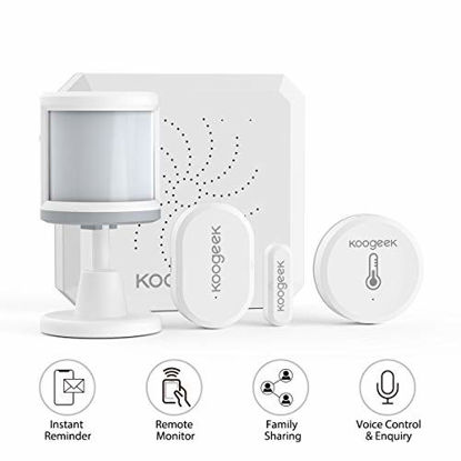 Picture of Koogeek Home Security System Wireless WiFi Zigbee Alarm Kit, 24/7 Monitoring-No Monthly Fee, Alexa/Google Assistant, App Control with Gateway/PIR Sensor/Door Sensor/Temperature and Humidity Sensor