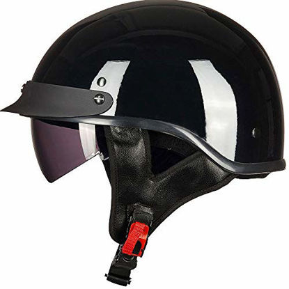 Picture of ILM Half Helmet Motorcycle Open Face Sun Visor Quick Release Buckle DOT Approved Cycling Motocross Suits Men Women (M, Gloss Black)