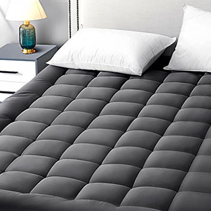 Picture of EASELAND Full XL Mattress Pad Pillow Top Mattress Cover Quilted Fitted Mattress Protector Extra Long Cotton Top 8-21" Deep Pocket Cooling Mattress Topper (54x80 Inches, Dark Grey)