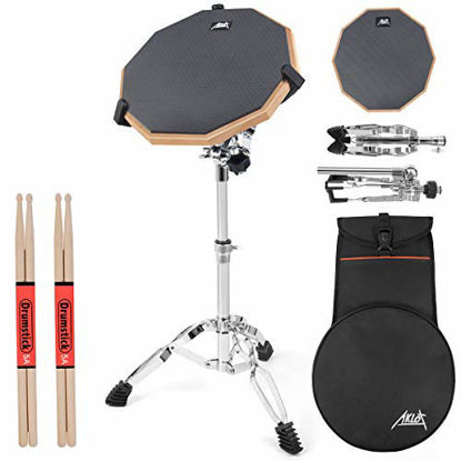 Picture of Drum Practice Pad, 12 Inch Silicone Exercise Pads Set Mat for Adult Kids with Snare Drum Stand Double Sided Drumsticks Bag