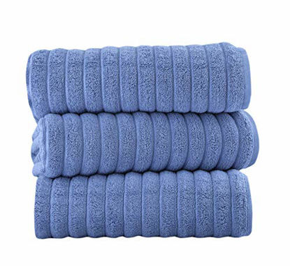 Picture of Classic Turkish Towels Luxury Ribbed Bath Towels - Soft Thick Jacquard Woven 3 Piece Bath Set Made with 100% Turkish Cotton (Royal Blue, 3-Piece Bath Sheet Set)